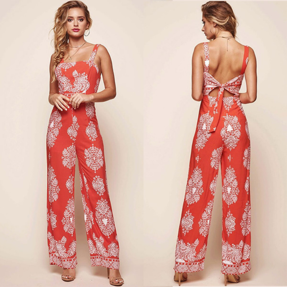 Angie Tie Back Jumpsuit Red